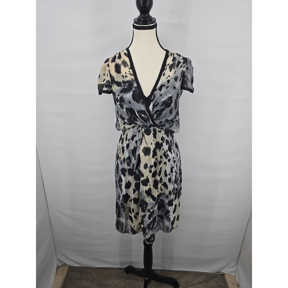 Adrianna Papell Womens Black Grey Abstract Animal Print V-Neck Sheath Dress 4
